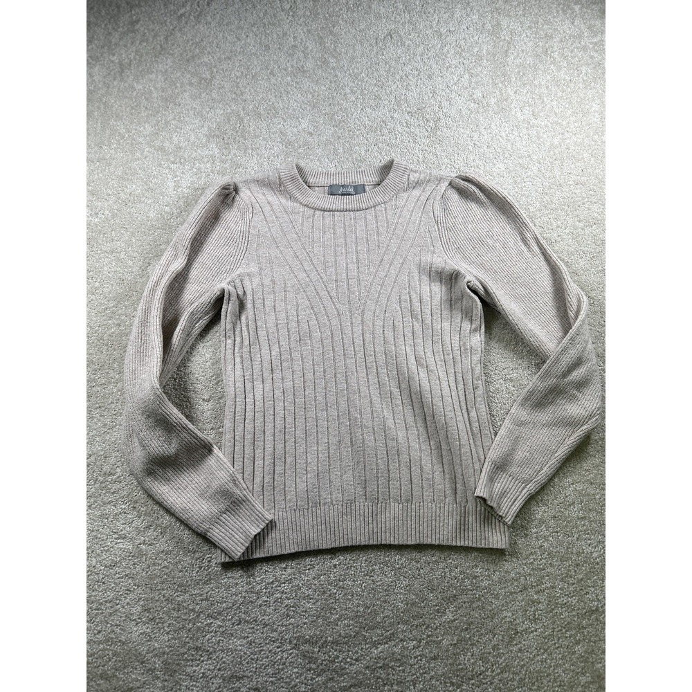 Marled Sweater Womens Medium Beige Ribbed Pullover Long Sleeve Soft Stretch Knit